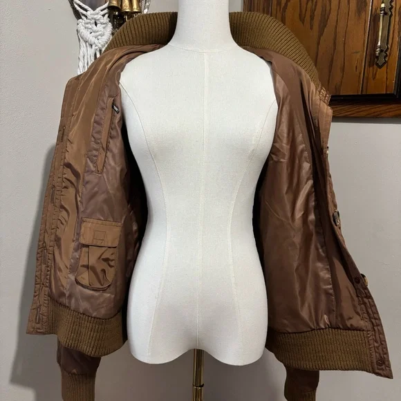 Vtg Brown Quilted Button Up Lightweight Bomber Puffer Jacket Size Large - Picture 6 of 10
